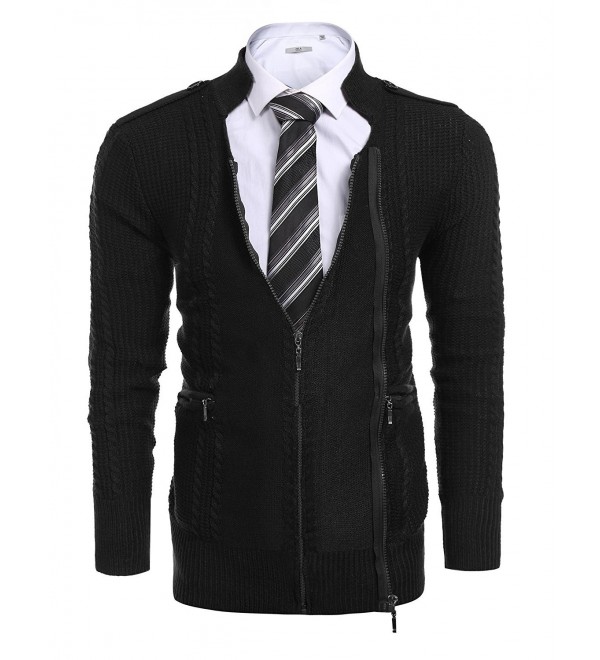 Men's Casual Slim Full Zip Thick Knitted Cardigan Sweaters With Pockets ...