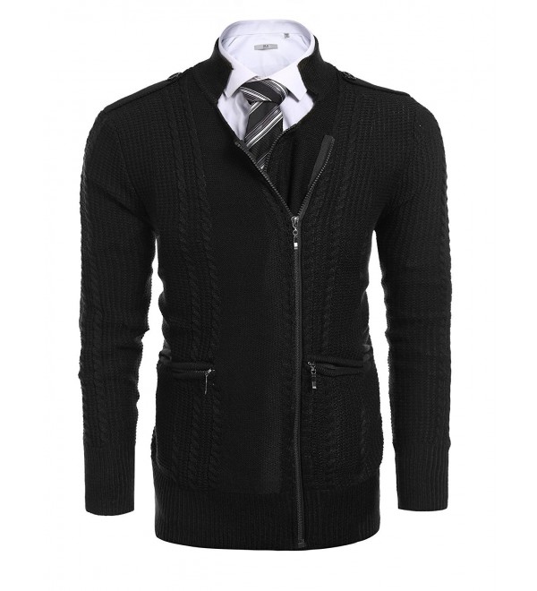 Men's Casual Slim Full Zip Thick Knitted Cardigan Sweaters With Pockets ...