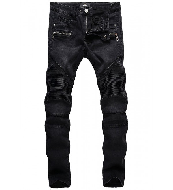 Men's Super Comfy Stretch Skinny Biker Denim Jeans Pants ZLZ Slim Fit Biker Jeans 