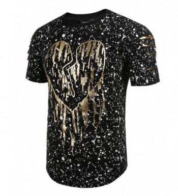 Men's Heart-Print Hip Hop Graphic Longline Curved Hem T-Shirts - Black ...