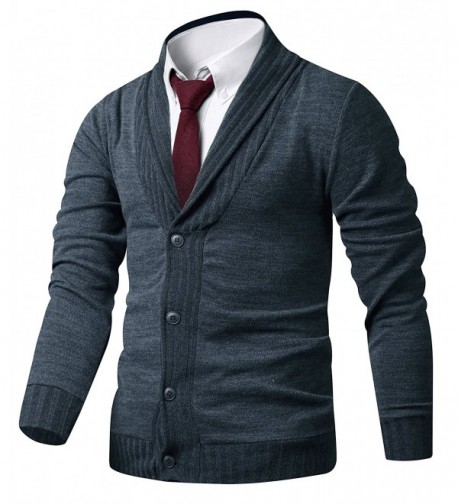 Mens Slim Fit Basic Button Up Shawl Collar Knit Cardigan Sweater - A ...