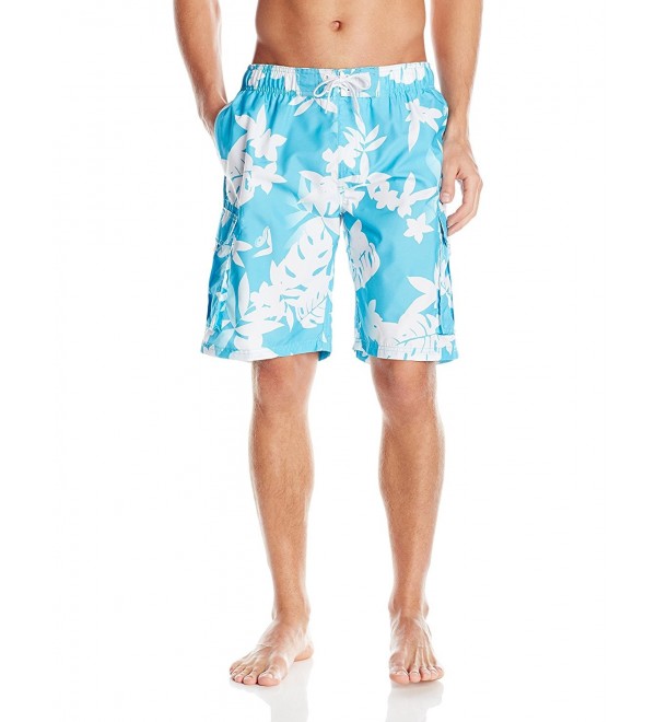 Men's Quick Dry Floral Beach Board Shorts Swim Trunk - Aqua - CX126WMQOS3