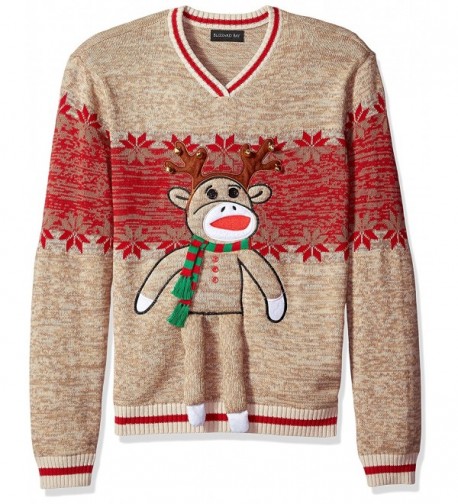 Men's Reindeer Monkey Crew Neck Ugly Xmas - Beige - CX184WZT0GW