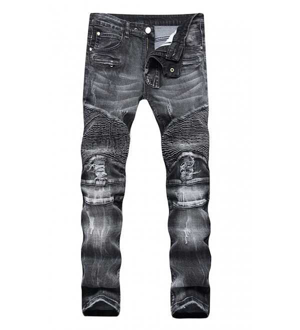 Men's Moto Biker Vintage Distressed Ripped Slim Fit Skinny Stretch ...