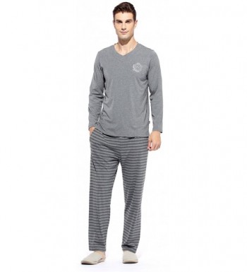 HACAI Pajamas Cotton Stripe Sleepwear Grey