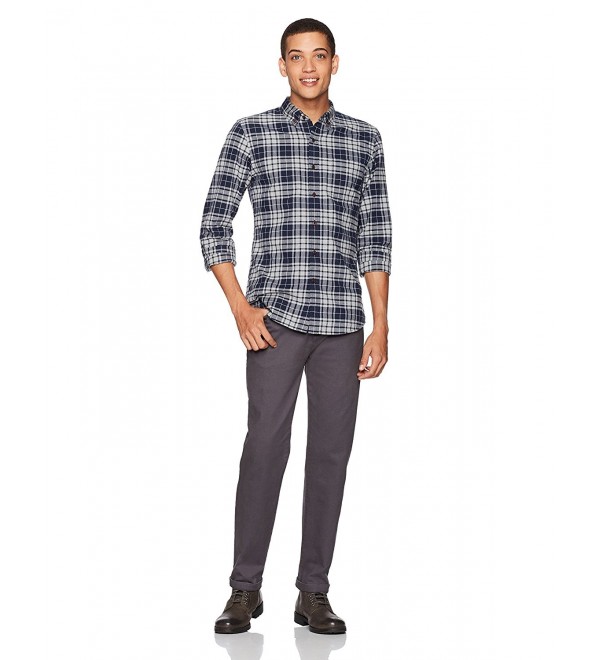 Men's Slim-Fit Long-Sleeve Tri-Color Plaid Brushed Oxford Shirt - Navy ...