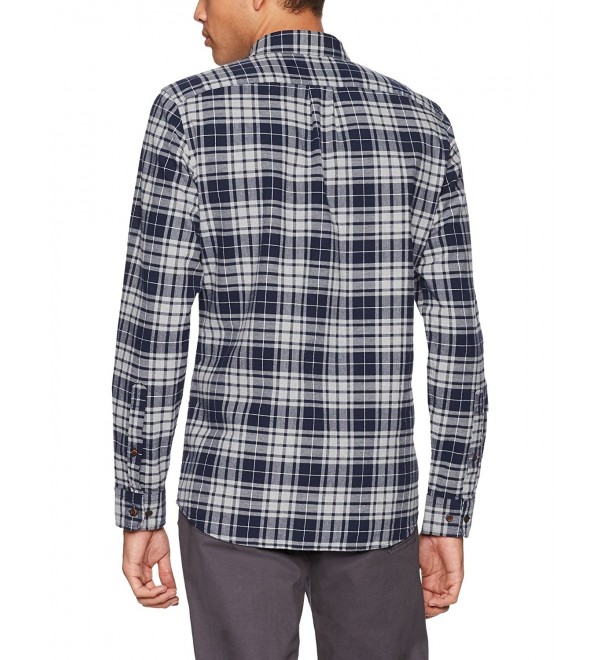 Men's Slim-Fit Long-Sleeve Tri-Color Plaid Brushed Oxford Shirt - Navy ...