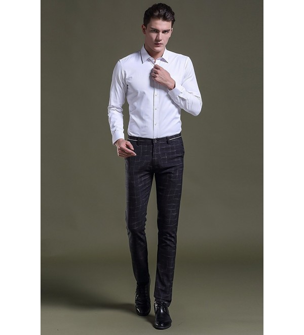 Men's Plaid & Plain Slim Fit Tapered Suit Separate Pant - Black ...