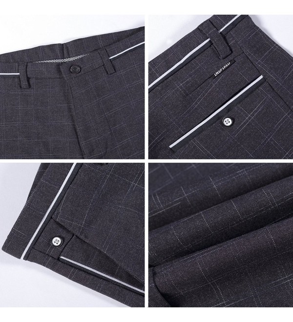 Men's Plaid & Plain Slim Fit Tapered Suit Separate Pant - Black ...