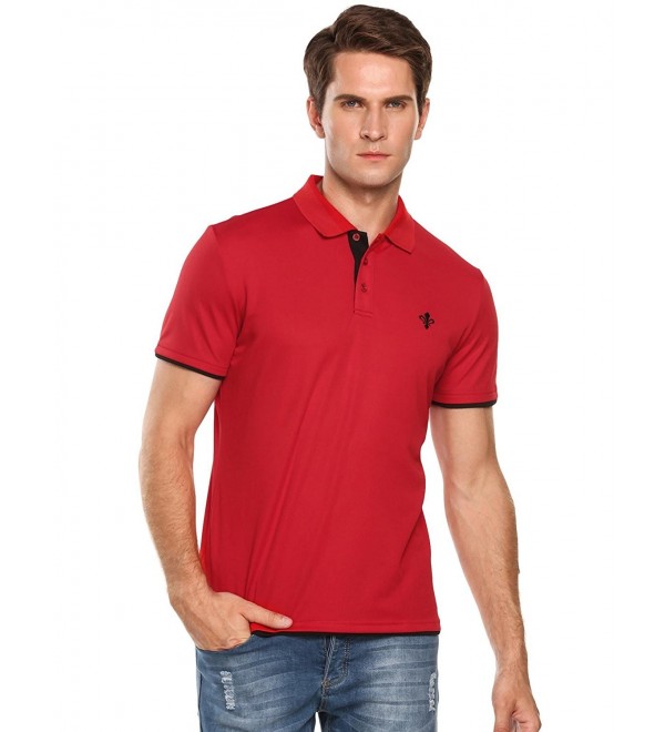 Men's Casual Polo Shirts Short Sleeve Contrast Color T-Shirt - Red ...