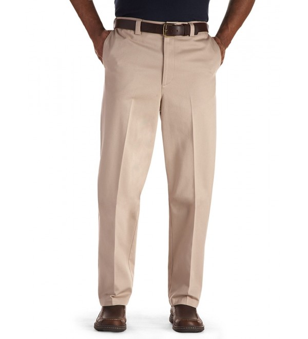 DXL Big and Tall Waist-Relaxer Flat-Front Premium Pants - Khaki ...