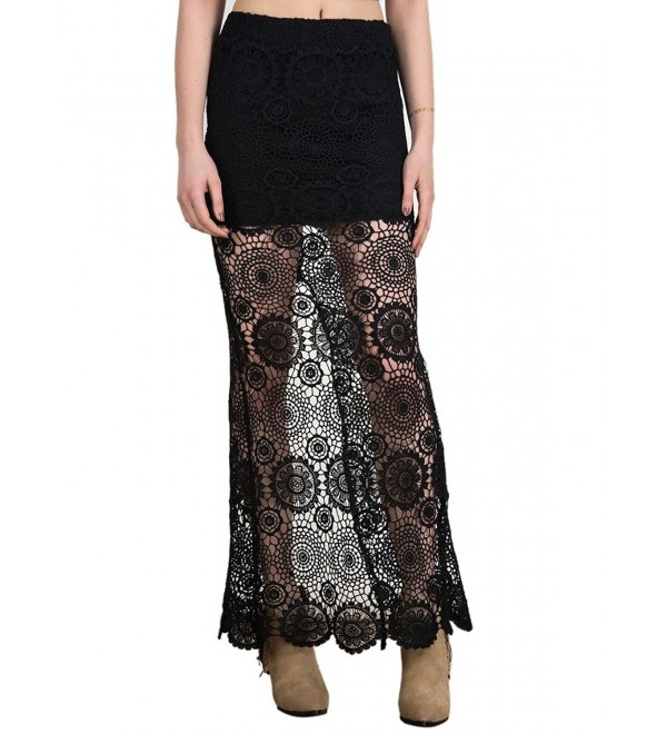 Women's Back Slit Sheer Floral Lace Crochet Maxi Skirt - CF12E9JP937