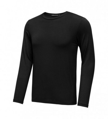 Men's Long Sleeve Crew Neck T-shirt Plain Basic Spandex Tee - Black ...