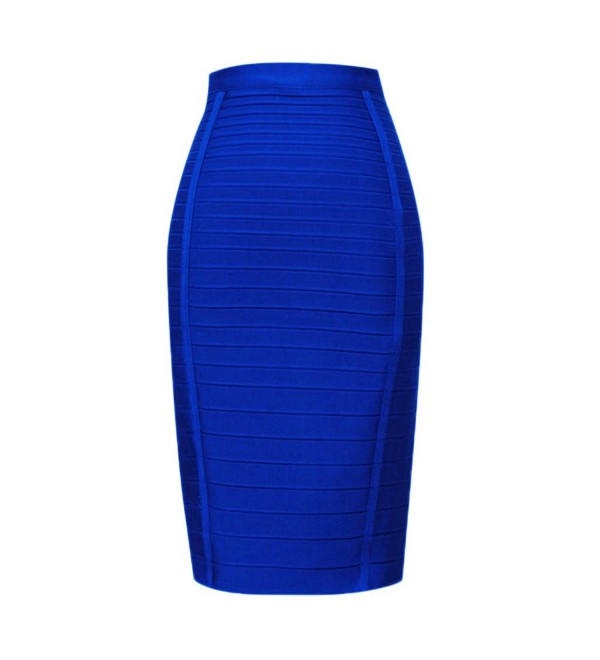 Women's High Waist Elastic Rayon Bandage Pencil Skirt - Blue - CP12EONL2TX