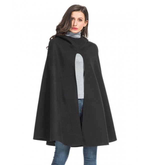 Choies Women's Split Front Hooded Cape Poncho Cape Soft Woolen Coat ...