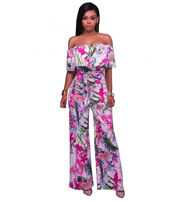 Shoulder Ruffles Strapless Jumpsuits - Floral - CE184GCK9N3