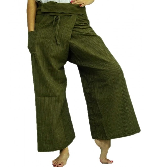 Original Thai Fisherman Fisher Yoga Pants Trouser stripe-Dark Olive ...