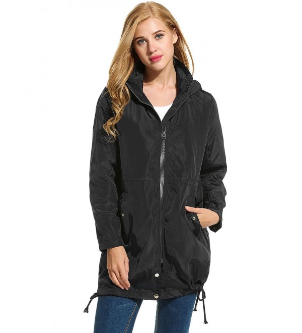 Women's Hooded Long Sleeve Zip Up Rainproof Windproof Jacket Raincoat ...