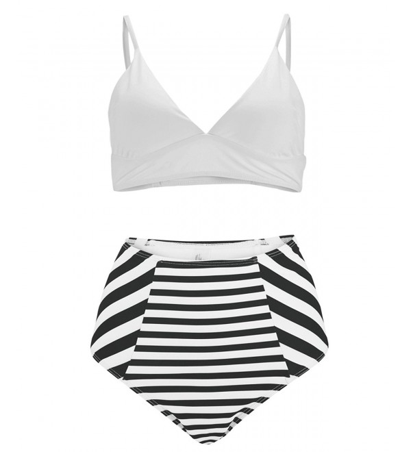 High Waist Striped Bikini- Black and White Padded Bralette Swimsuits ...