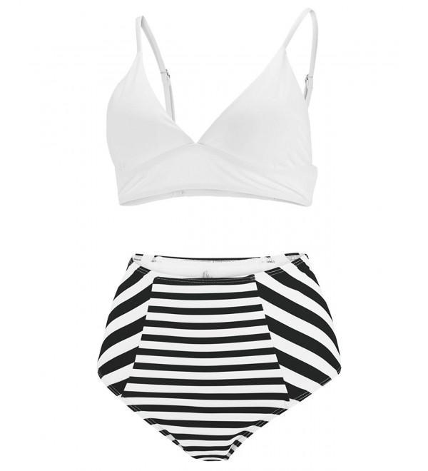 High Waist Striped Bikini- Black and White Padded Bralette Swimsuits ...