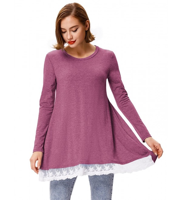 Soft Lace Long Sleeve Tunic Tops For Women 2018New - Byzantium ...