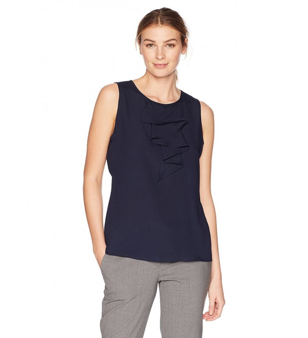 Lark & Ro Women's Tiered Ruffle Sleeveless Top - Navy - C21894III9G