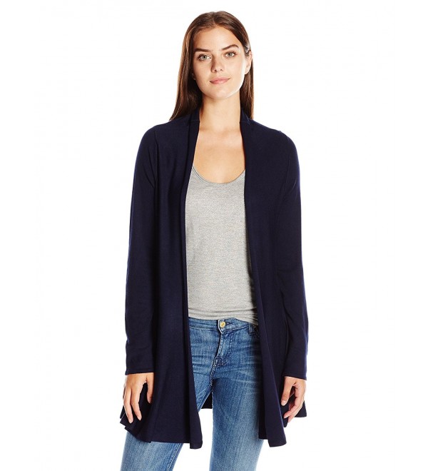 Women's Long Sleeve Ruffle Bottom Open Cardigan - Navy - C912MYB8YM9